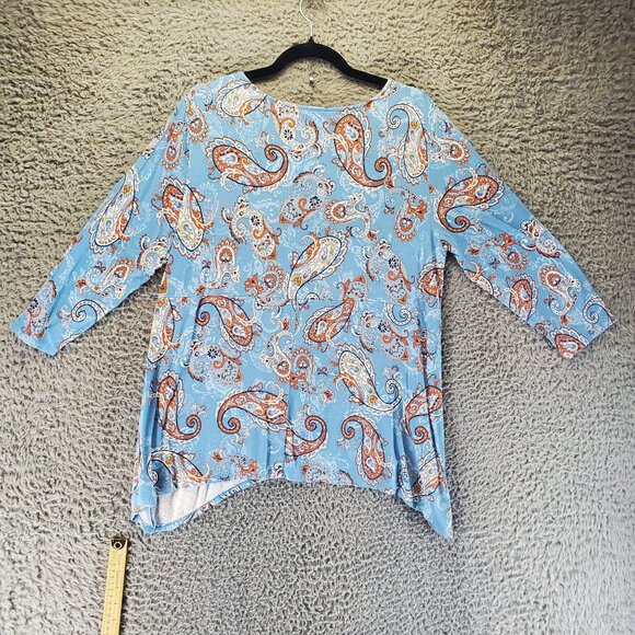 Ruby Rd. Top Women’s Large Light Blue Paisley Print 3/4 Sleeve Stretchy Tunic - Picture 7 of 8